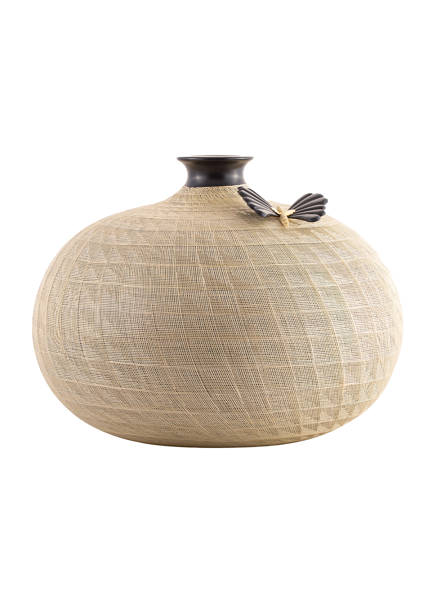 Wooden Vase Coated with Wheat