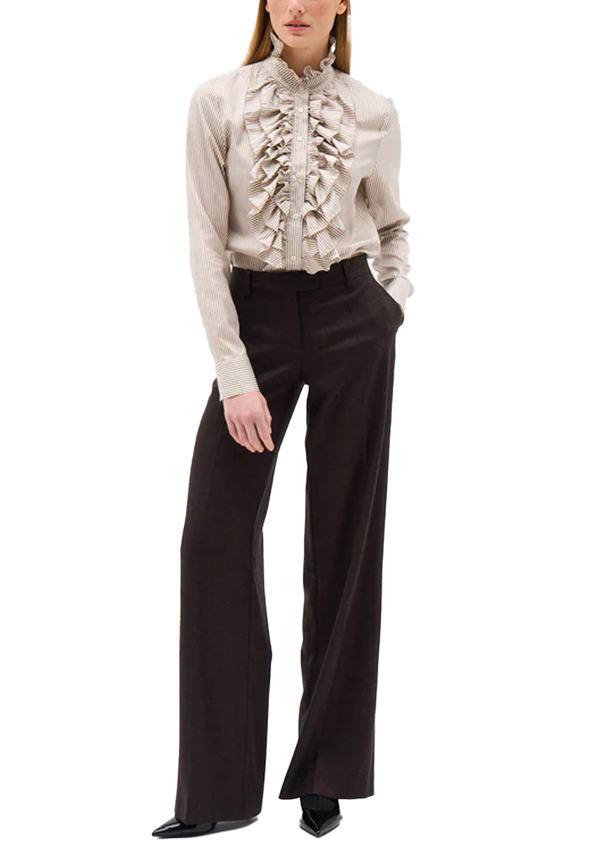 Ivana Pinstripe Ruffle Front Blouse