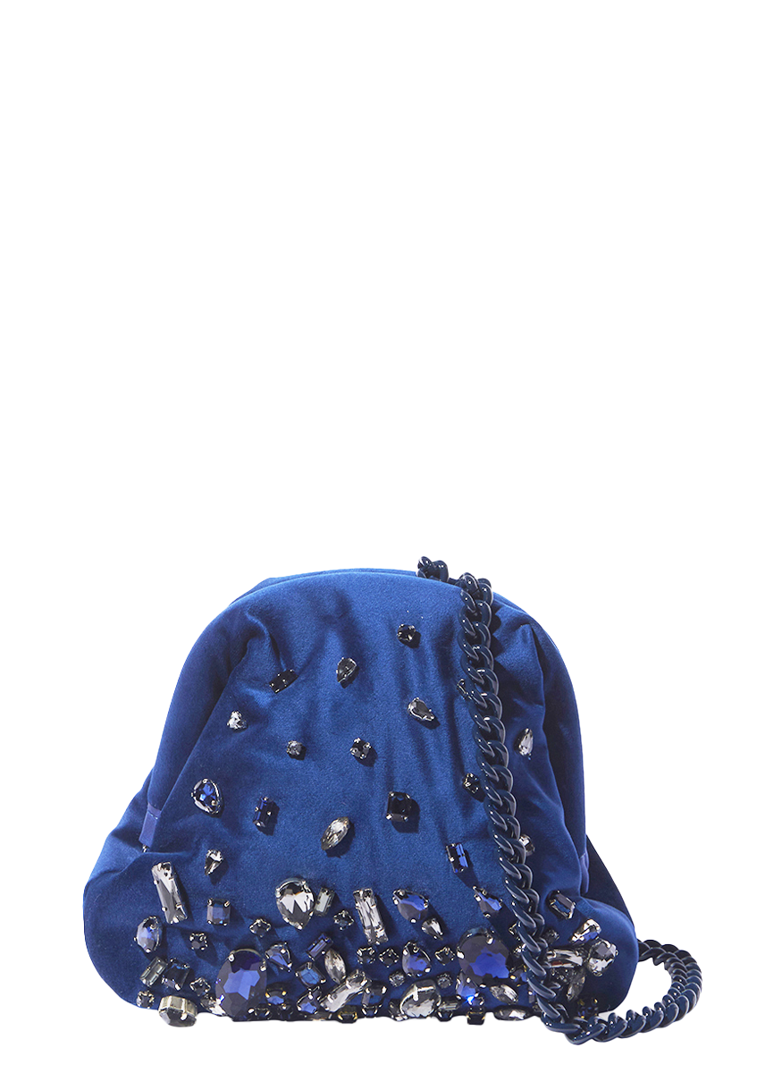 Pepita Velvet Clutch with Crystals in Blue