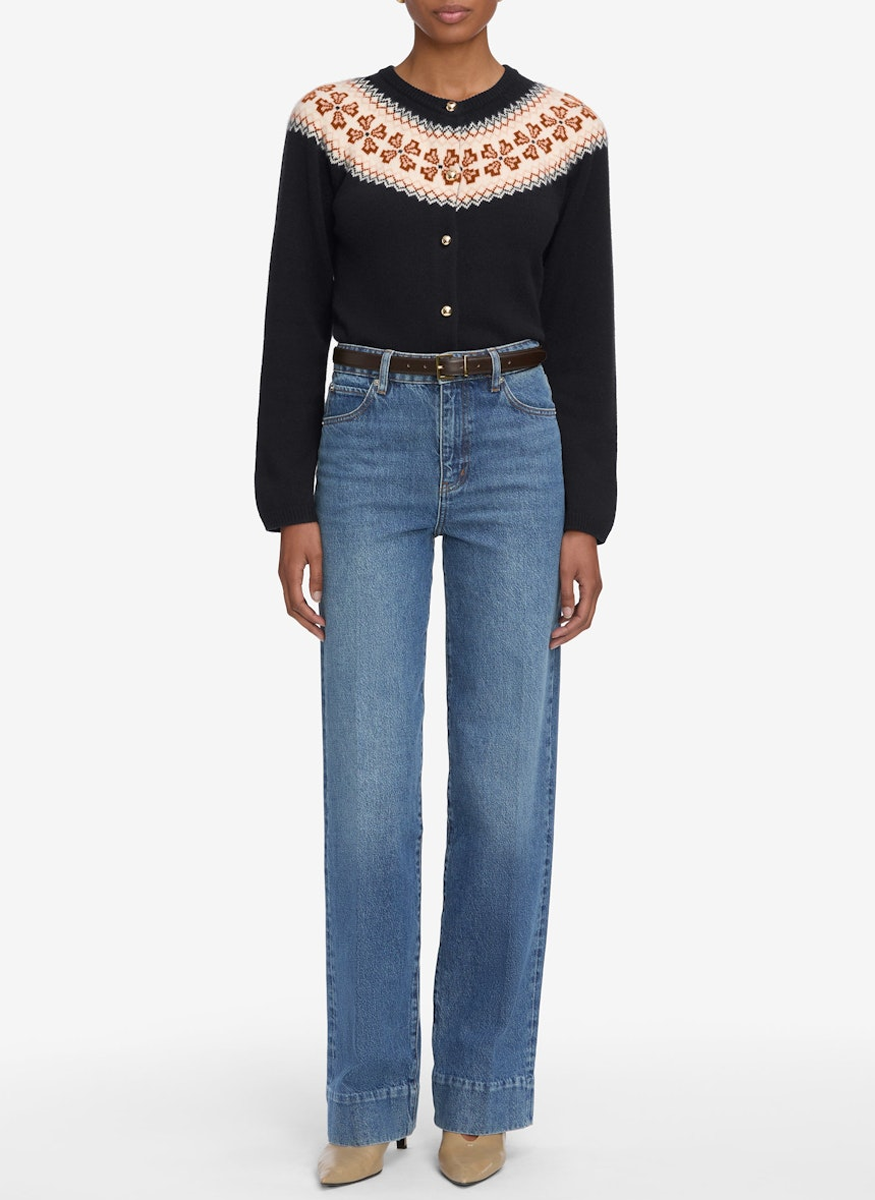The Cashmere Fairisle Cardi in Navy
