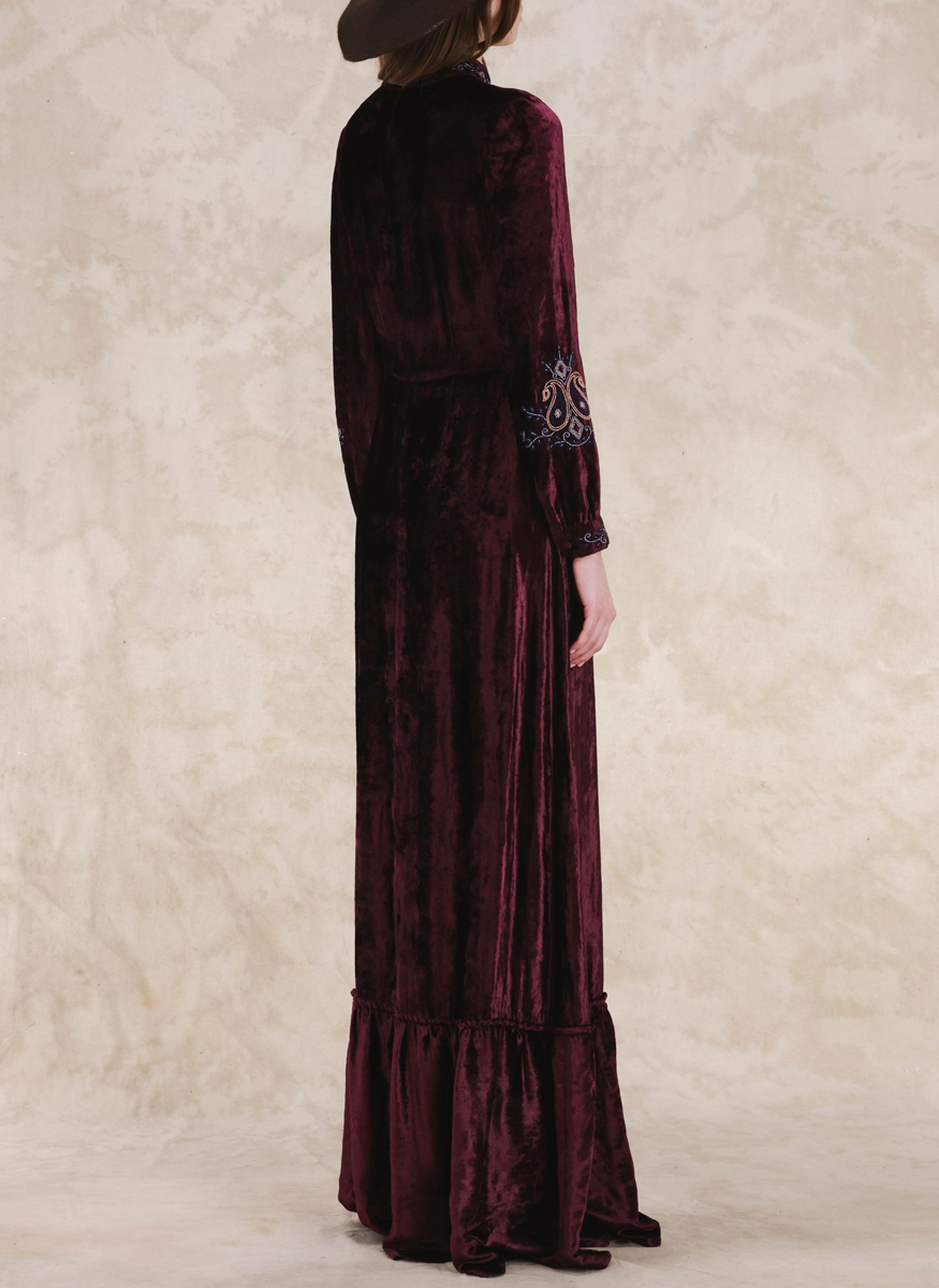 Velour Embroidered Maxi Dress - Fortela