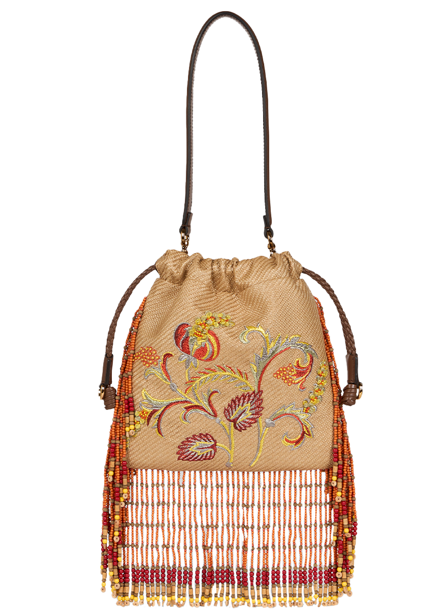 Embroidered Shoulder Bag with Fringe