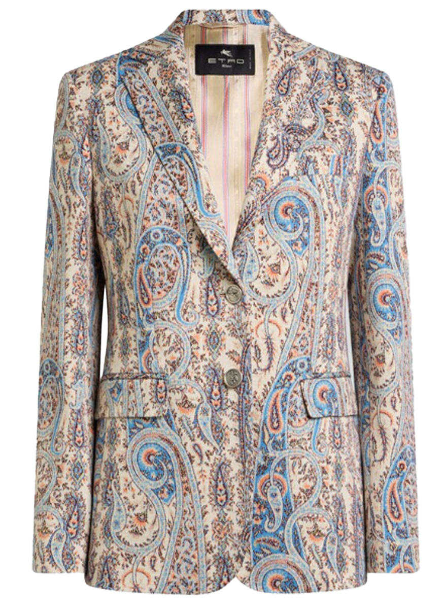 Single-Breasted Cotton-Blend Jacquard Jacket with Paisley Foliage Motif
