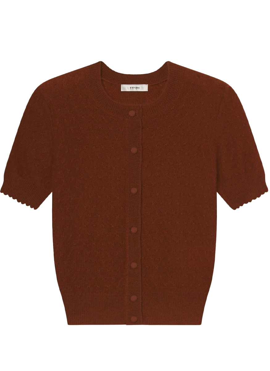 The Cashmere Pointelle Cardi in Chestnut