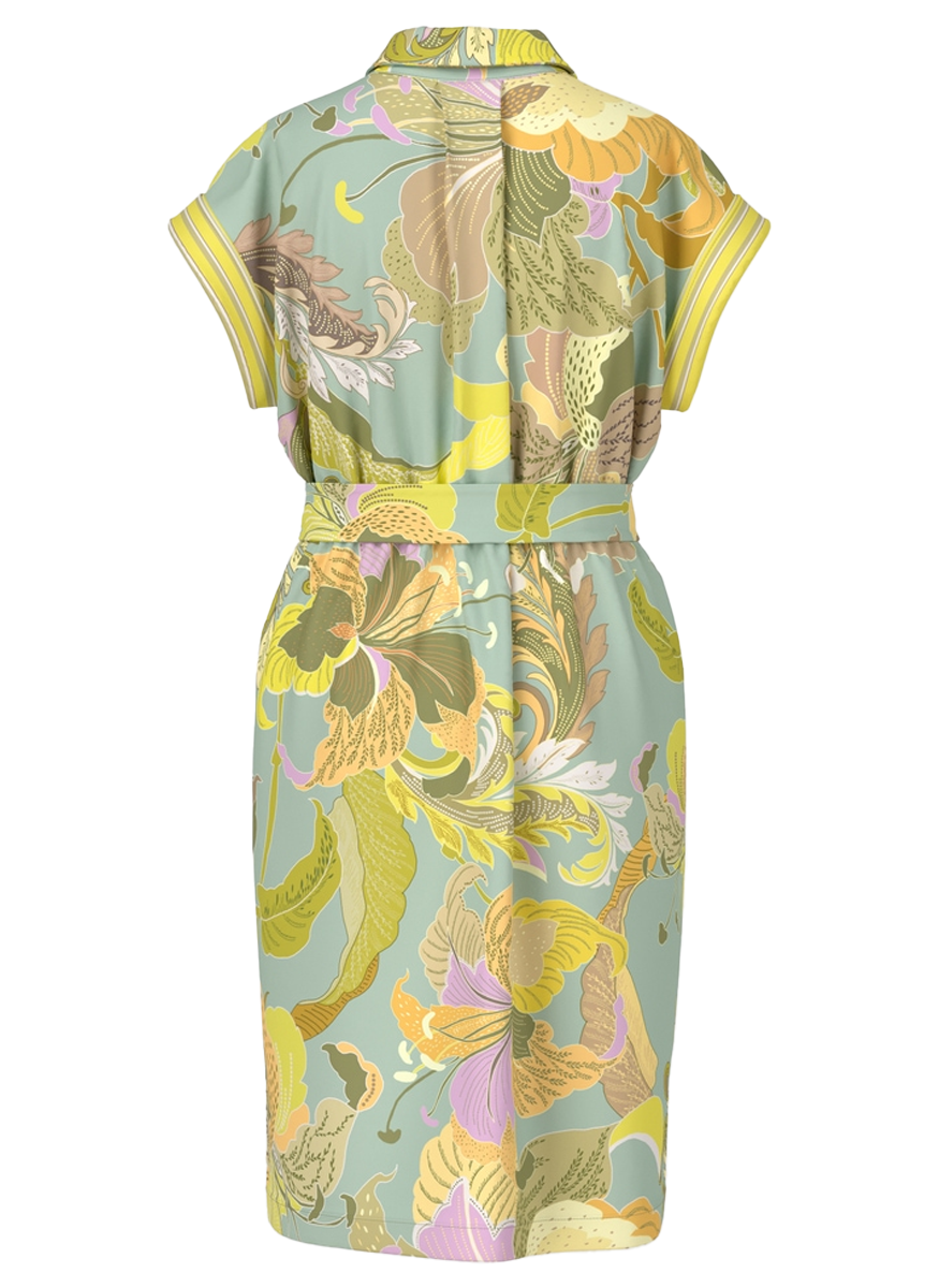 Botanical Print Cap Sleeve Belted Dress