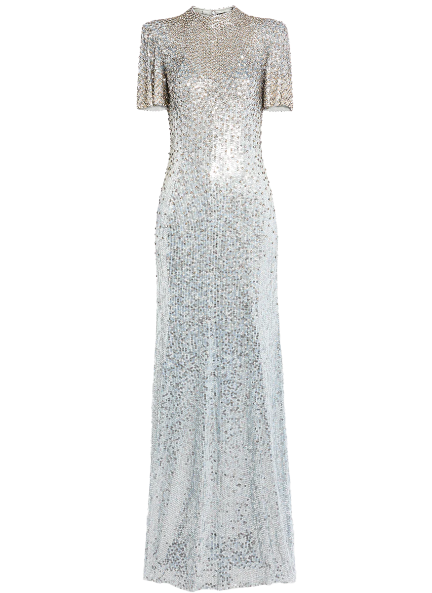 Jourdain Tonal and Gold Beaded Gown