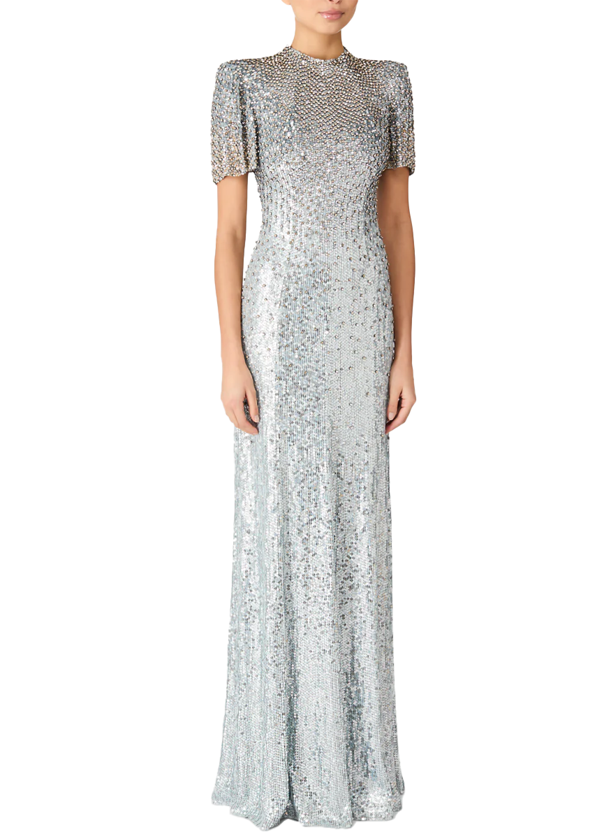 Jourdain Tonal and Gold Beaded Gown