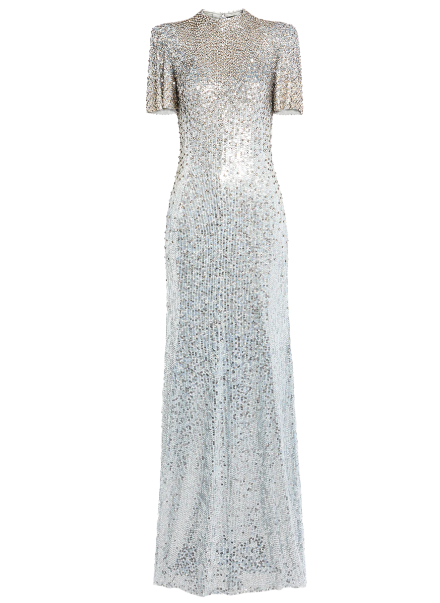 Jourdain Tonal and Gold Beaded Gown