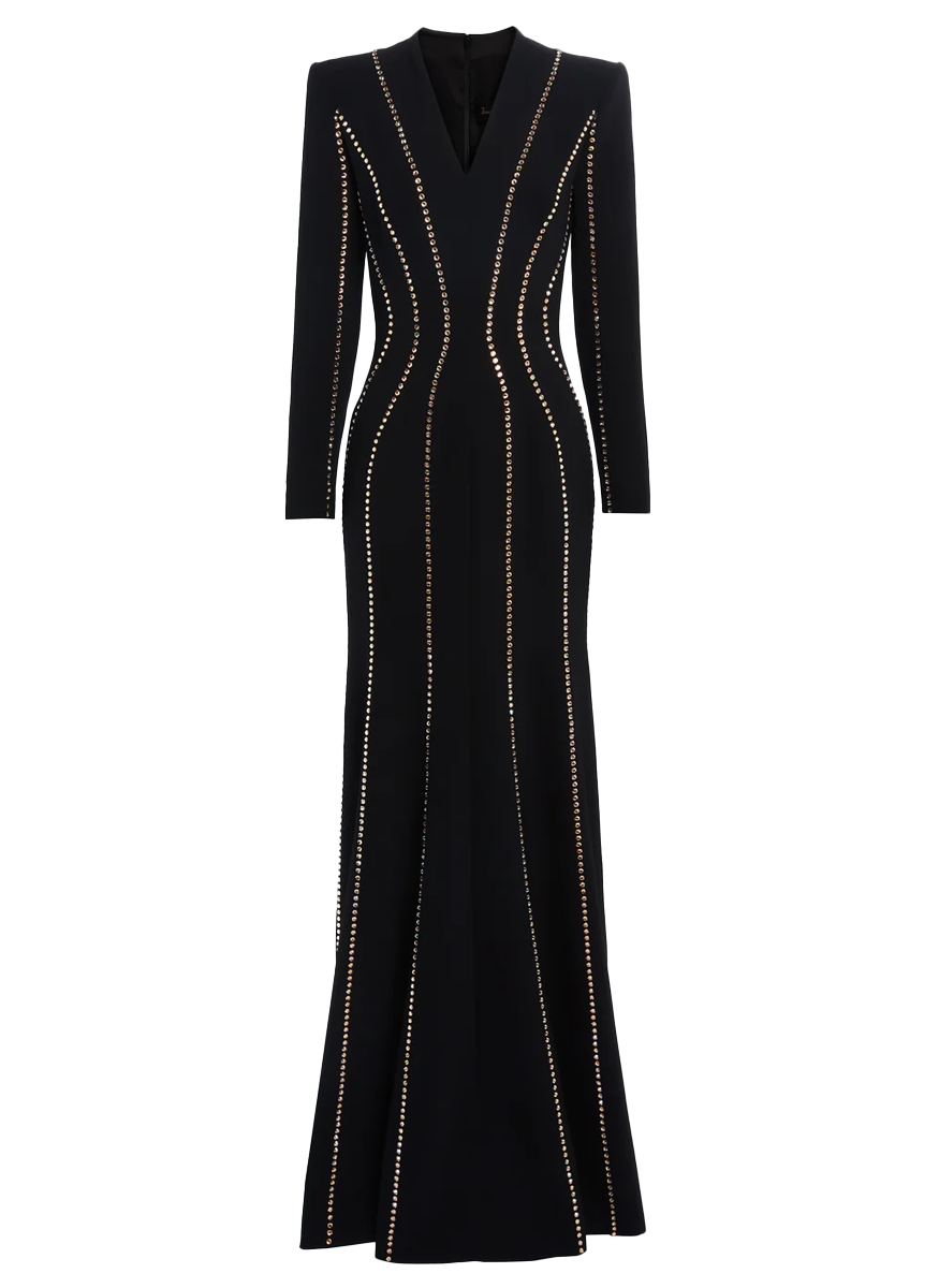 Victoire Long Sleeve Gold Beaded Gown