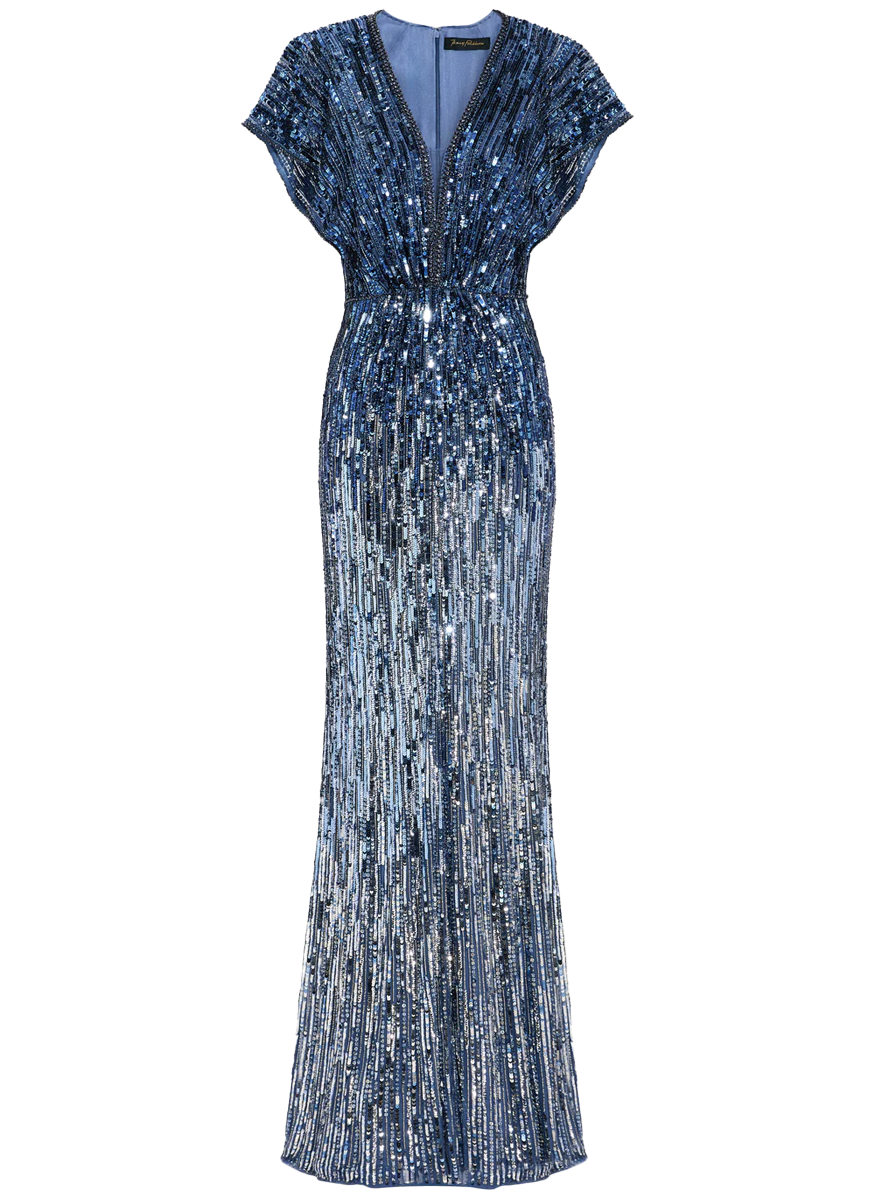 Dusk V-Neck Embellished Gown