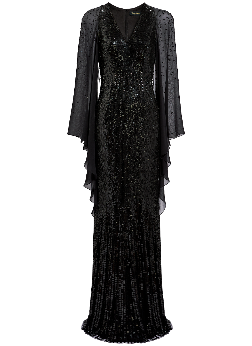 Lyrical V-Neck Gown with Chiffon Sleeves