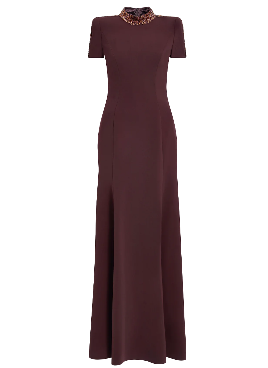 Mesa Crepe Gown with Short Sleeve