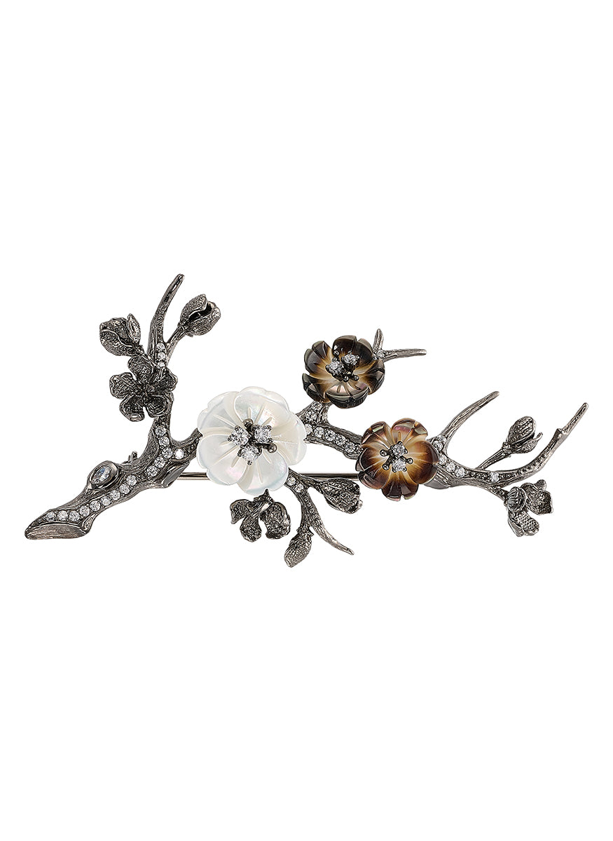 Black Sakura Blossom Brooch