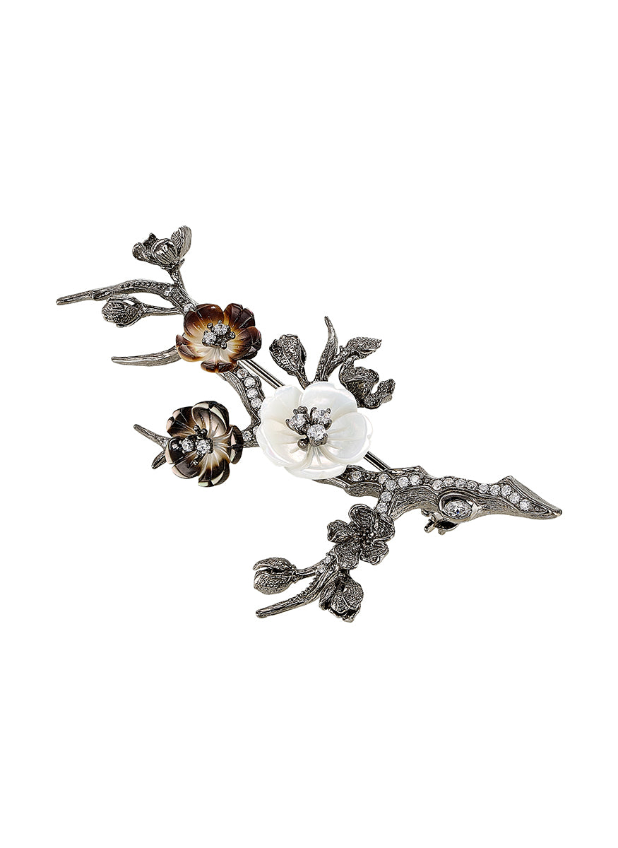Black Sakura Blossom Brooch