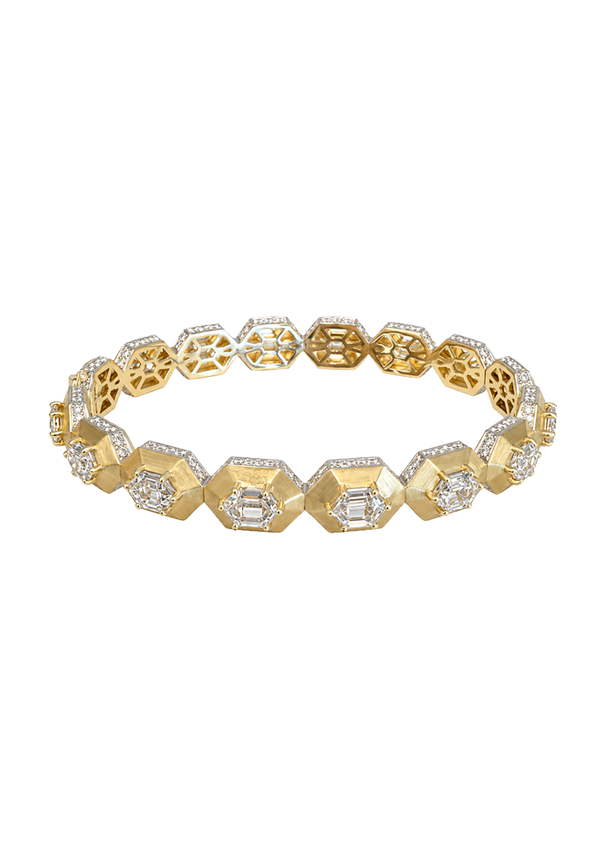Elongated Hexagons Diamond Bangle