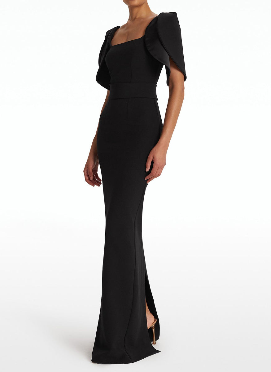 Dara Gown in Black Heavy Crepe and Satin
