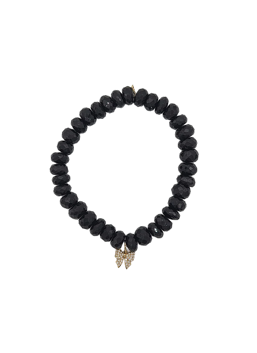 Black Spinel Bead Bracelet with Bow Charm