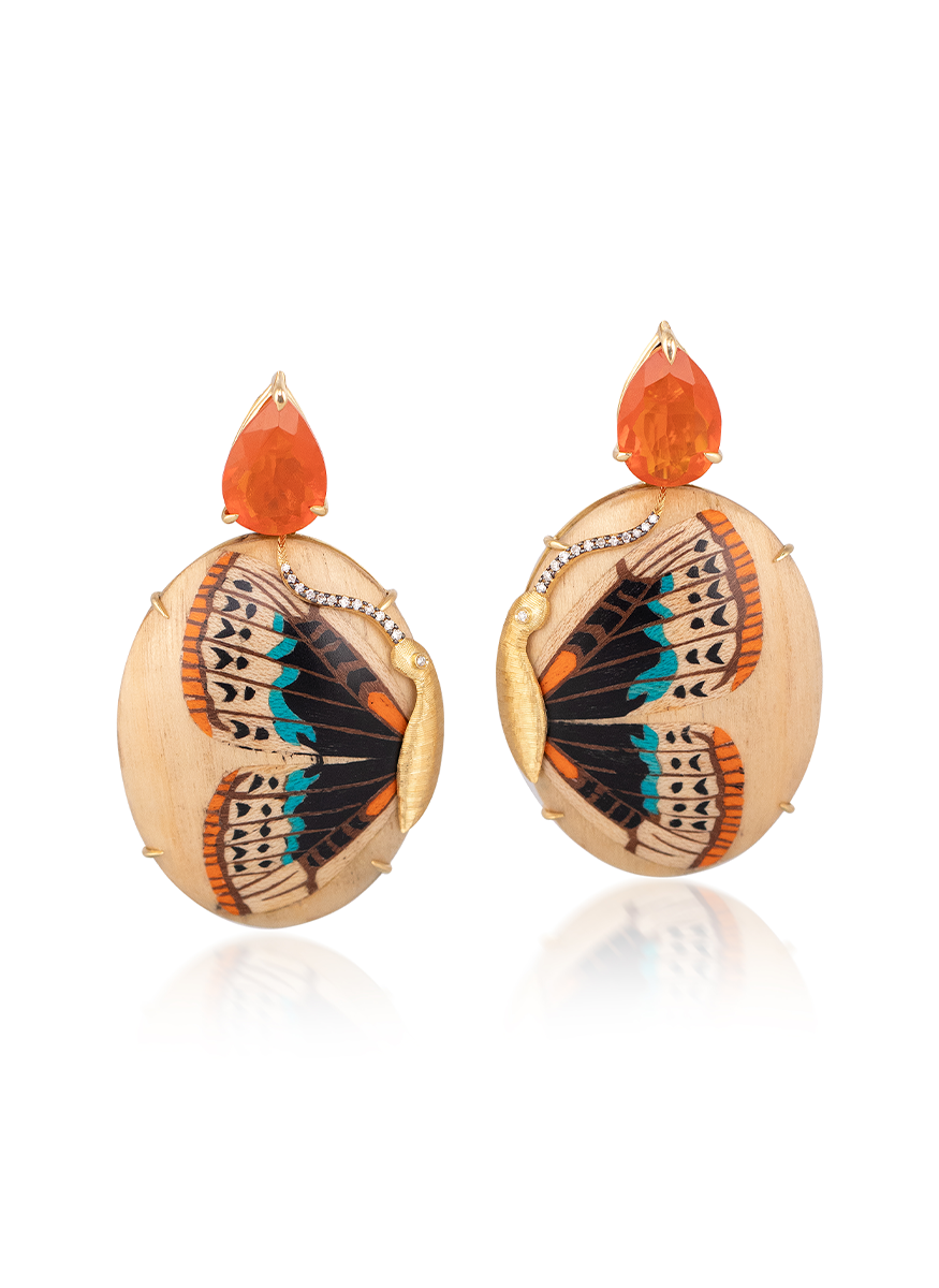 Marquetry Butterflies with Fire Opals Earrings
