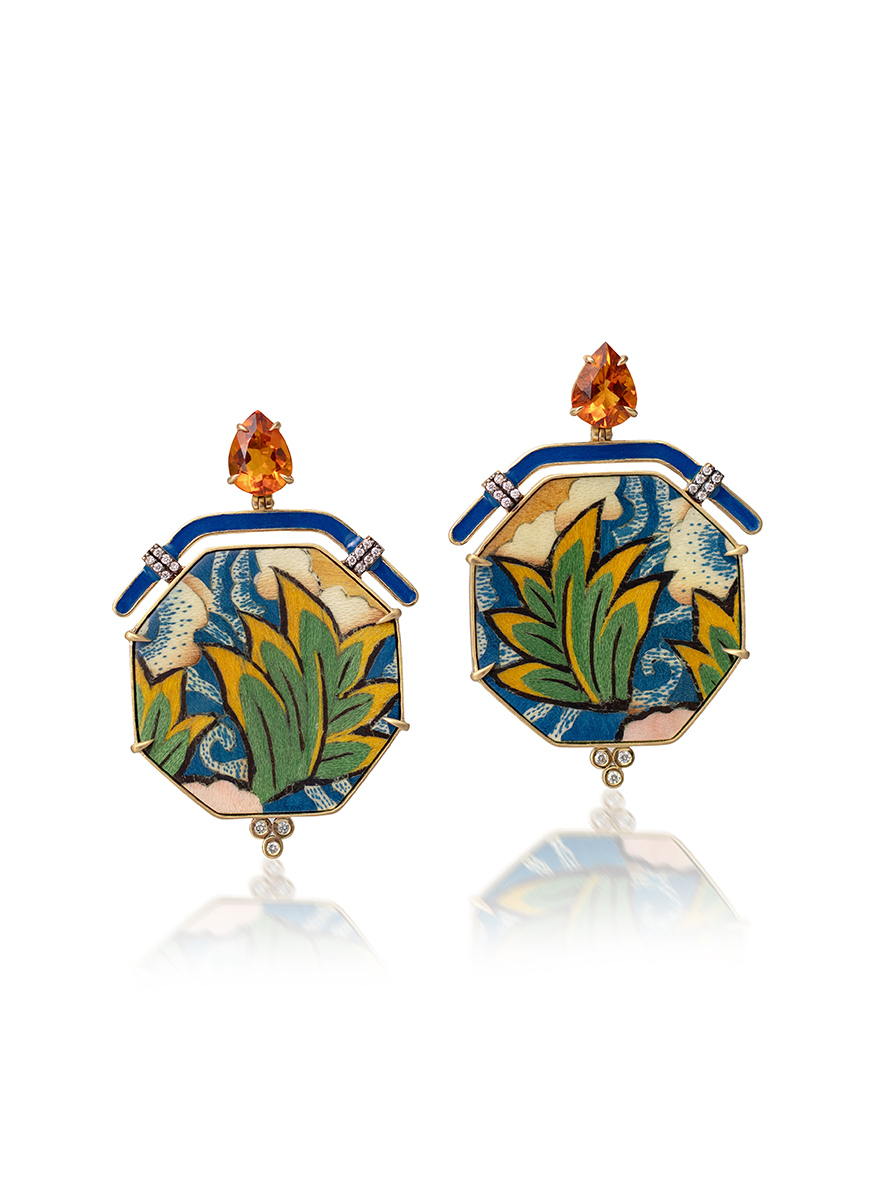 Tibetan Leaf Marquetry Earrings