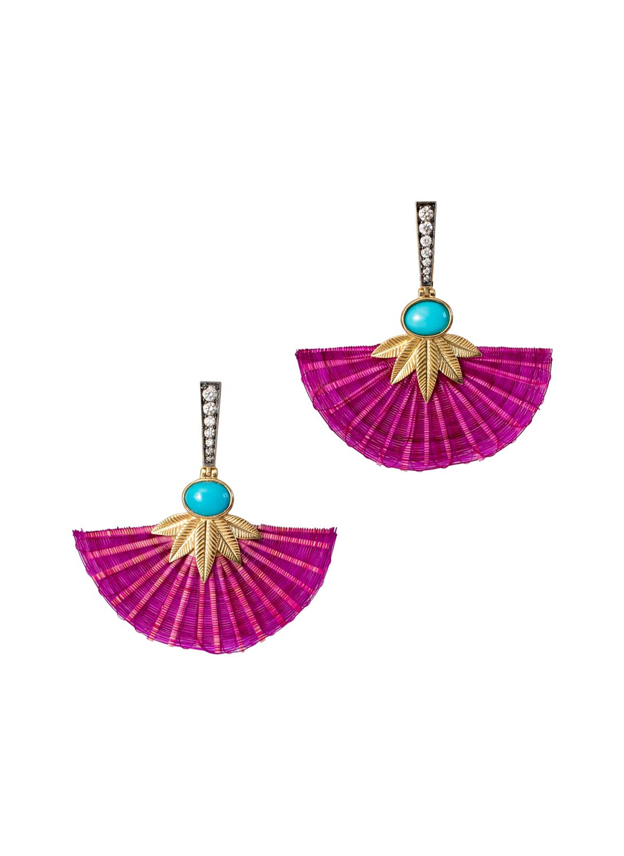 Pink Horsemane Fan Earrings