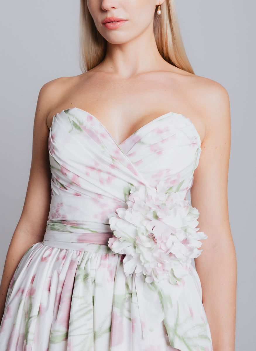 Strapless Moira Gown in Printed Silk Taffeta