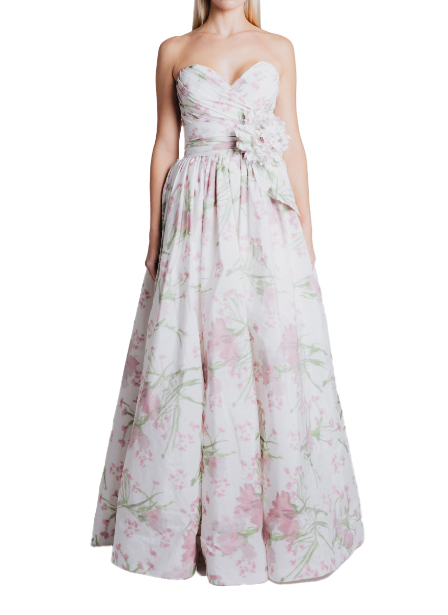 Strapless Moira Gown in Printed Silk Taffeta