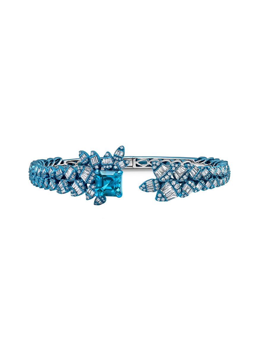 Blue Zircon and Diamond Bangle