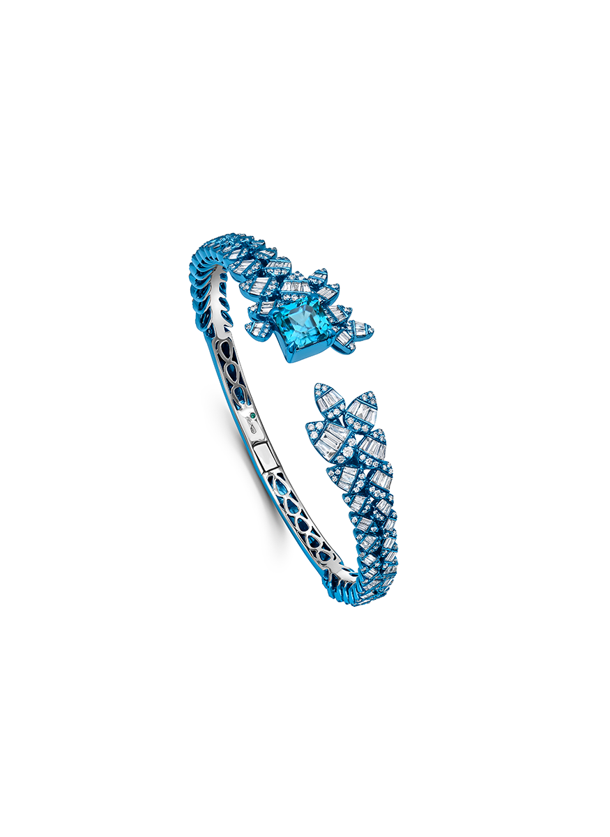 Blue Zircon and Diamond Bangle