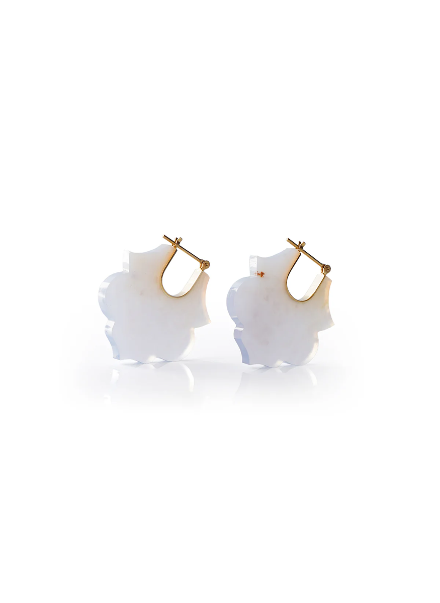 Lotus Earrings, Blue Chalcedony