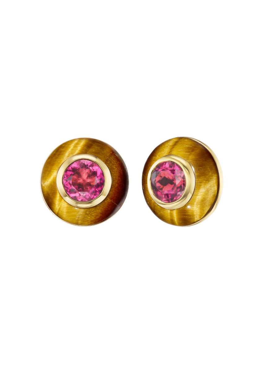“Button” Studs, Pink Tourmaline