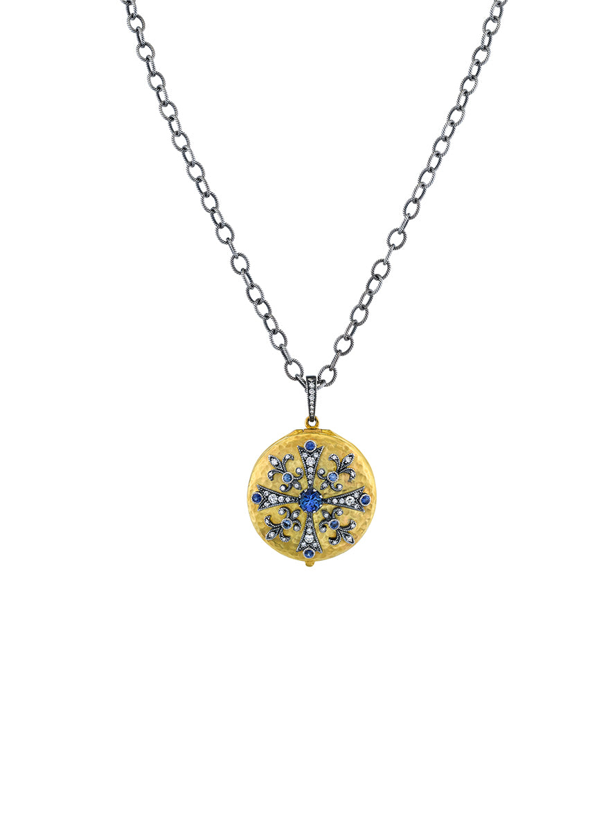 Sapphire & Diamond Cross Medal Necklace
