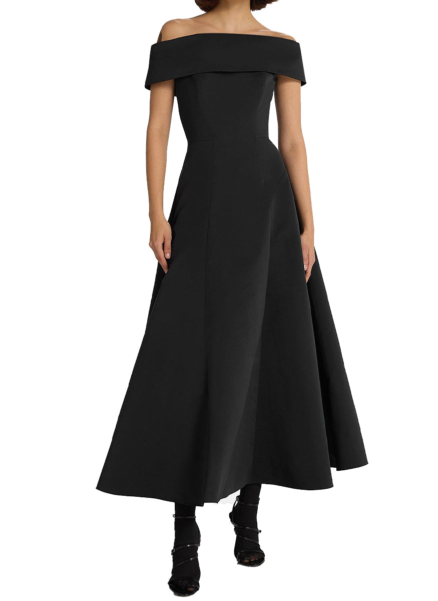 Kristiana Midi Dress in Black Faille