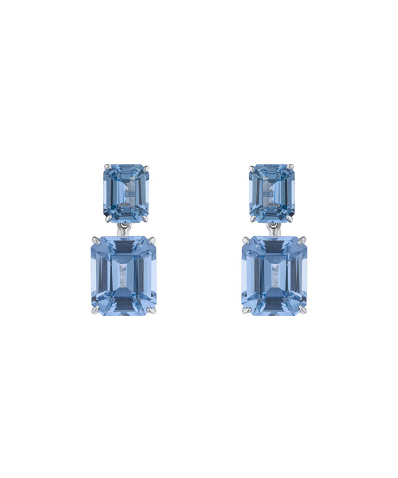 Double Emerald Cut Aquamarine Earrings