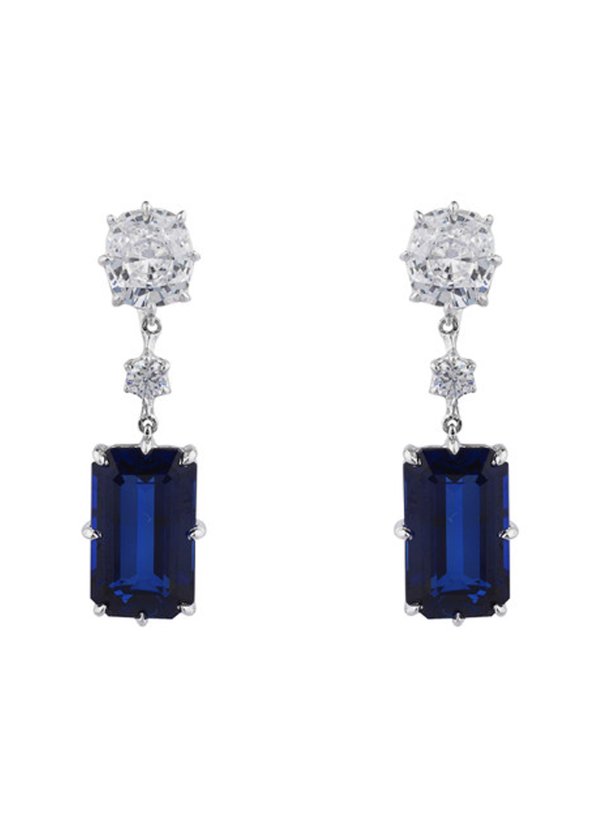 Cushion and Sapphire Blue Drop Earrings