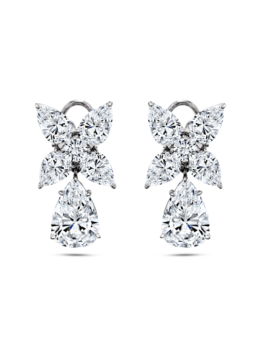 Flower and Pearshape Drop Earrings