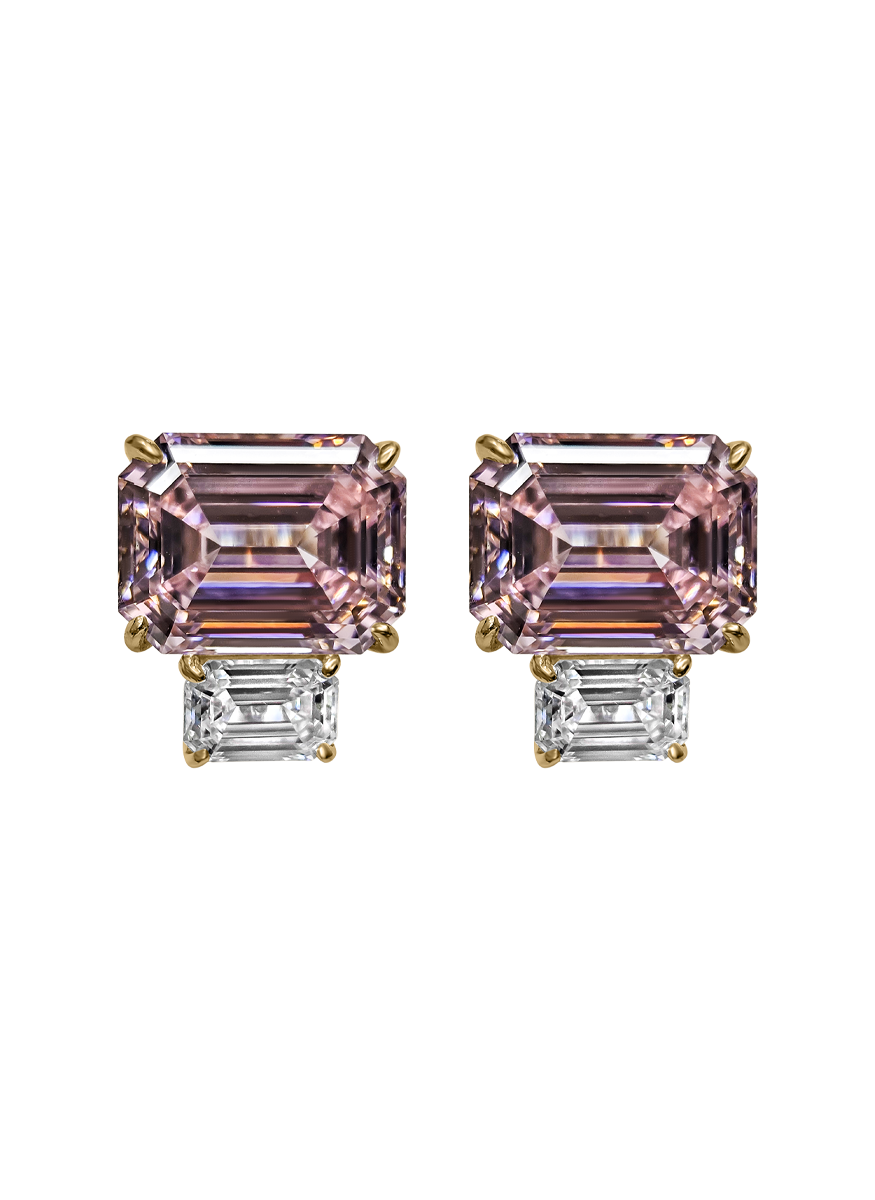 Pink Emerald-Cut Studs