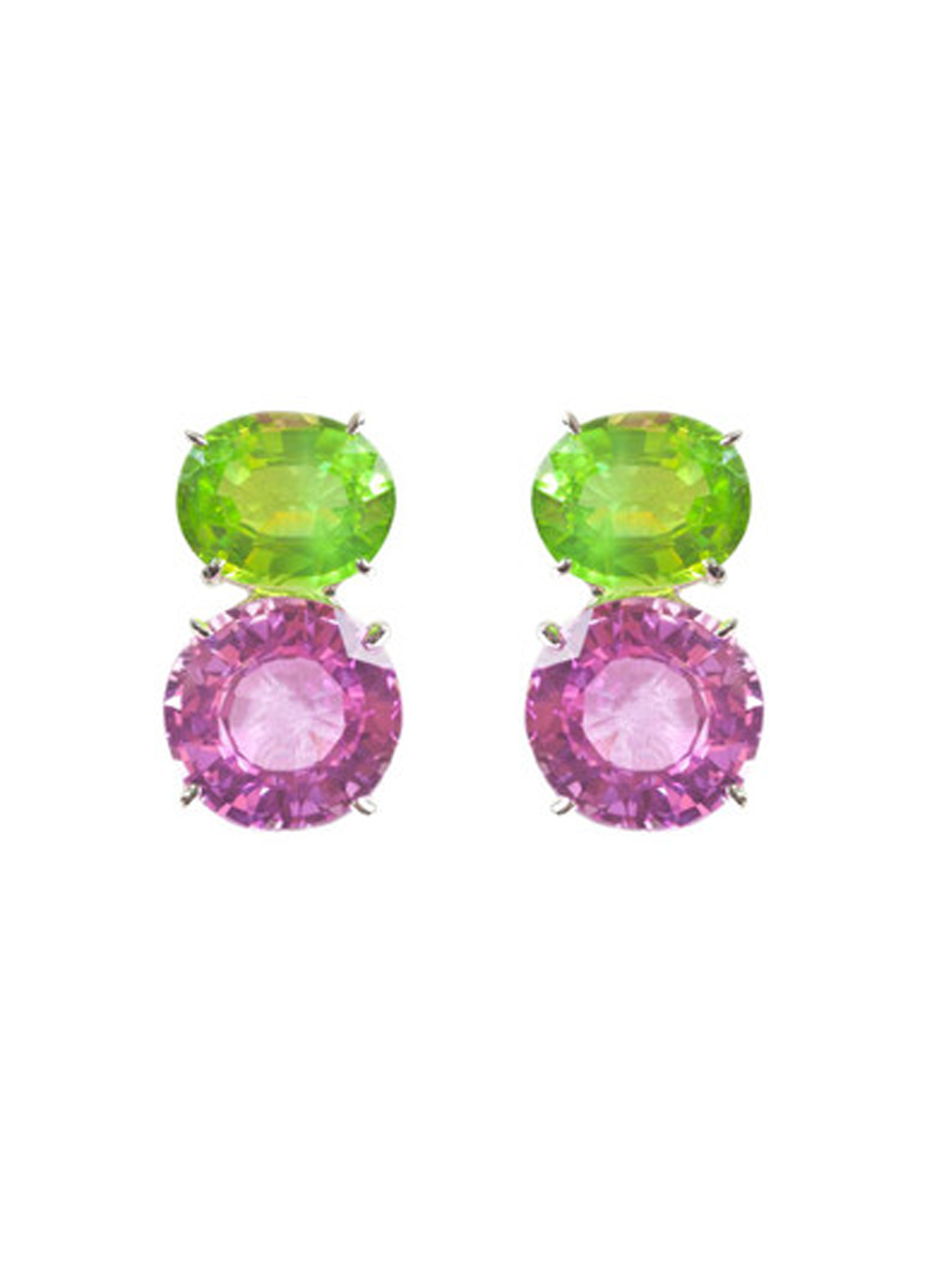 Pink and Green Double Oval Studs
