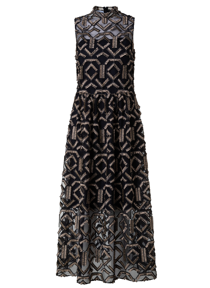 Gold Fringe Embroidered Dress - Akris Punto