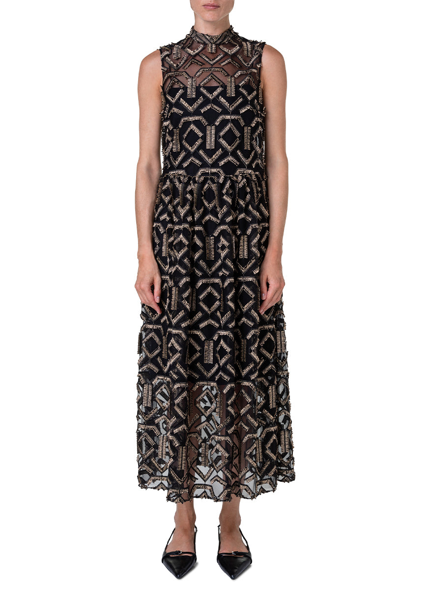 Gold Fringe Embroidered Dress - Akris Punto