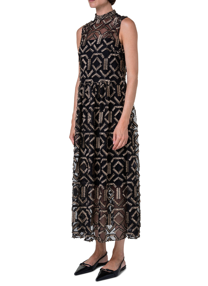 Gold Fringe Embroidered Dress - Akris Punto