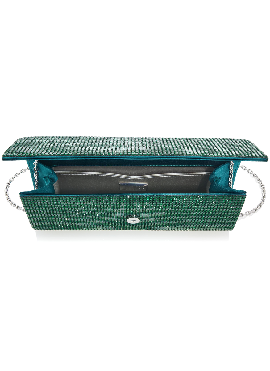 Perry Crystal Clutch in Emerald with Chain - Judith Leiber Couture