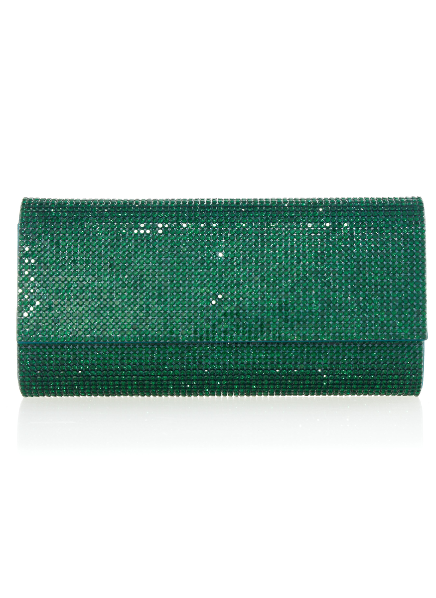 Perry Crystal Clutch in Emerald with Chain