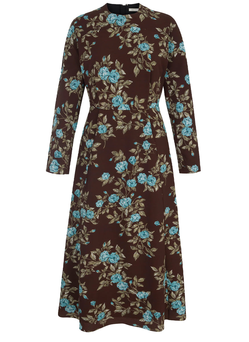 Roland Floral Printed Dress in Turquoise Crepe Georgette - Emilia Wickstead
