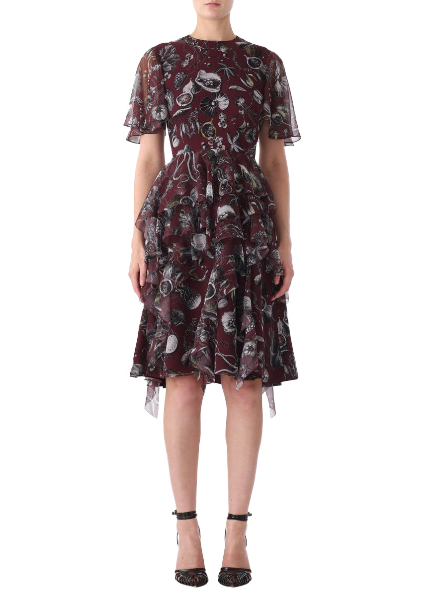 Short Sleeve Marine Print Chiffon Day Dress - Jason Wu Collection