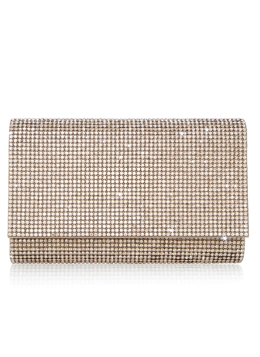 Fizzy Crystal Clutch in Champagne with Chain