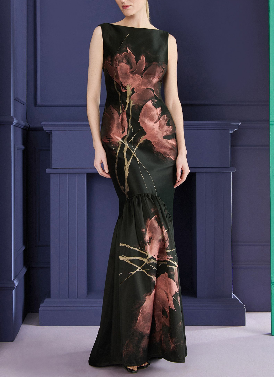 Floral Bouquet Jacquard Gown