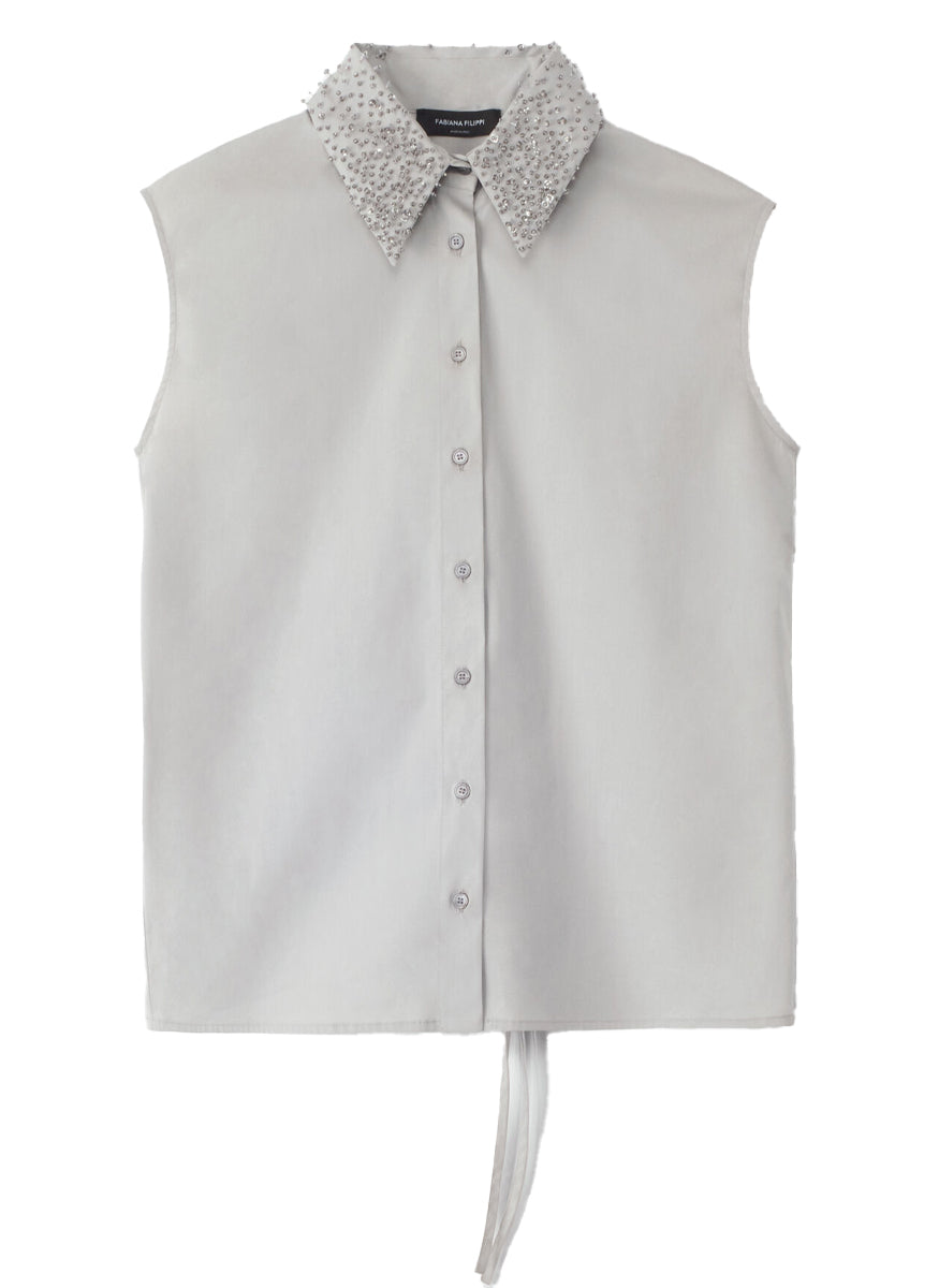 Sleeveless Poplin Top With Back Opening