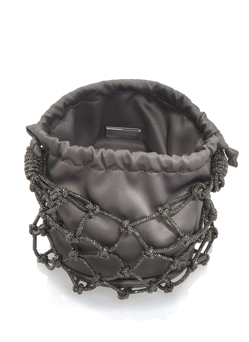 Sparkle Net Pouch In Hematite - Judith Leiber Couture