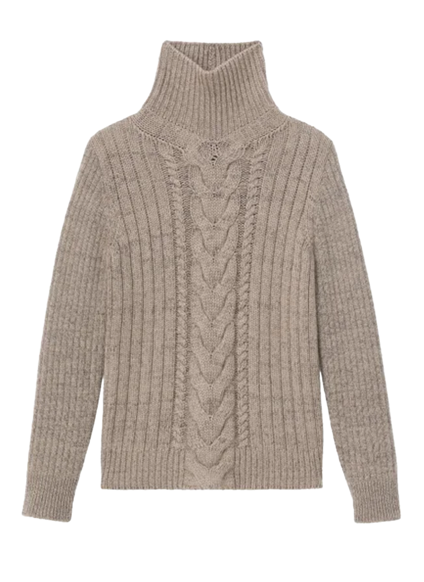 Mixed Stitch Stand Collar Sweater