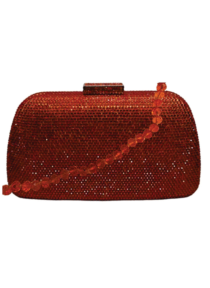 Josephine Crystal Clutch in Orange with Beaded Strap